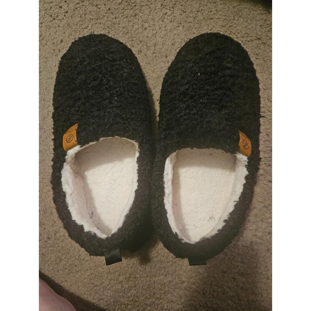 🆕EverFoam Women Black Faux Shearling Memory Foam Lightweight House Cozy Shoes